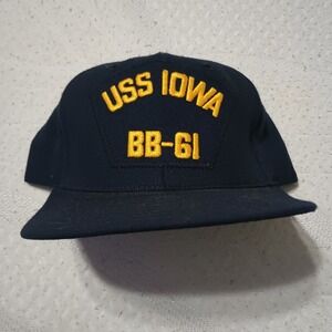 New Era USS Iowa BB-61 Hat Military Navy Ship Baseball‎ Cap Medium-Large 90's